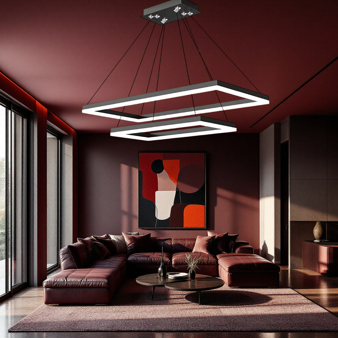 Lustra LED Suspendata cu 2 Elemente Rectangulare Negre LT108 Echivalent 500W