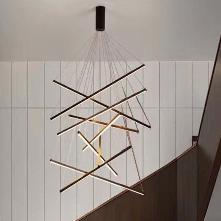 Lustra LED 9 Geometric BLACK Lines Suspendata Echivalent 1200W 300CM