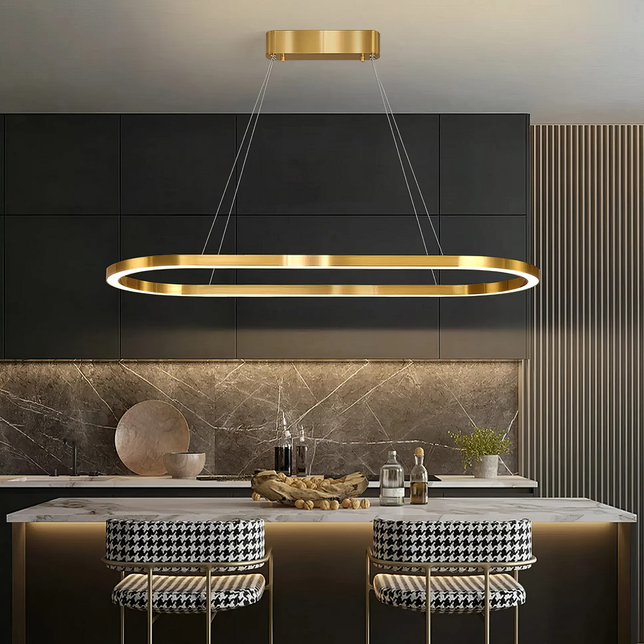 Lustra LED KING Gold 1 Segment Oval Echivalent 400W Telecomanda