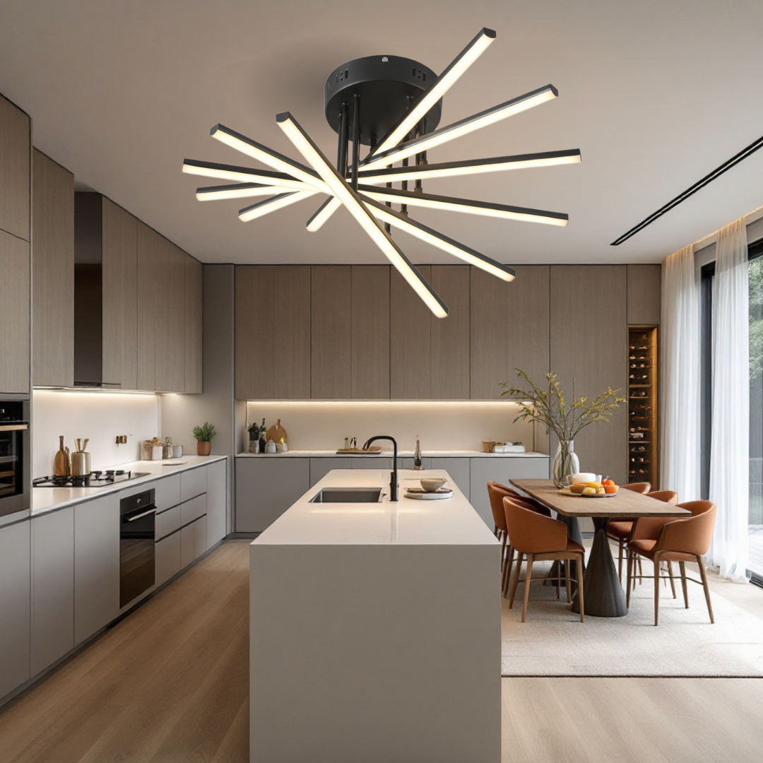 Lustra LED 96W Fano 6 Elemente NEGRU Echivalent 600W cu Telecomanda