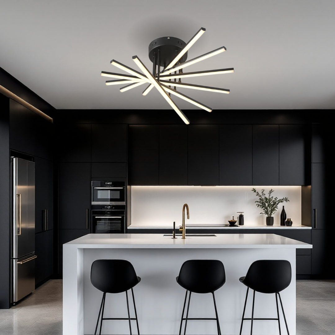 Lustra LED 96W Fano 6 Elemente NEGRU Echivalent 600W cu Telecomanda