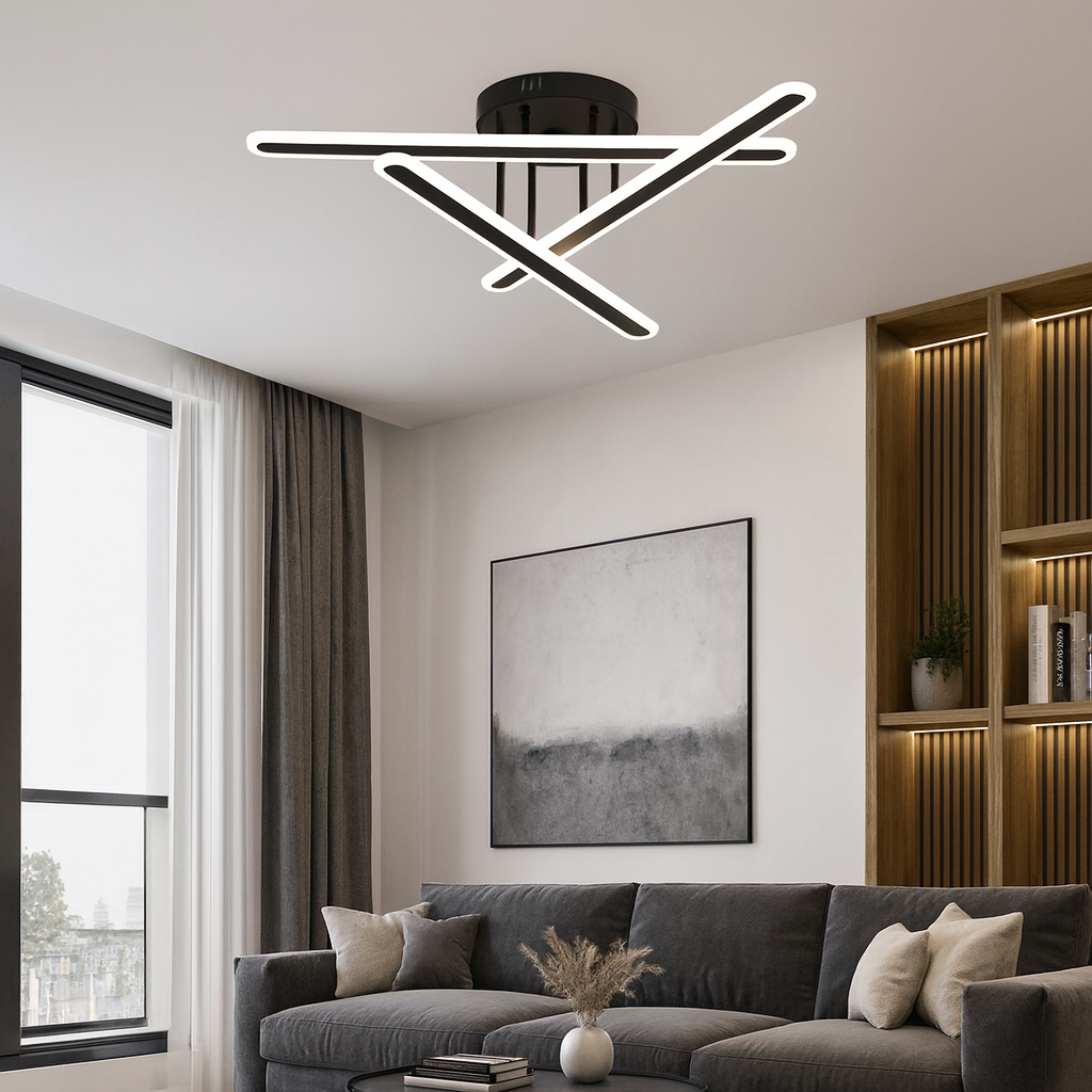 Lustra LED Tenzo Neagra 3 Linii Echivalent 400W Telecomanda