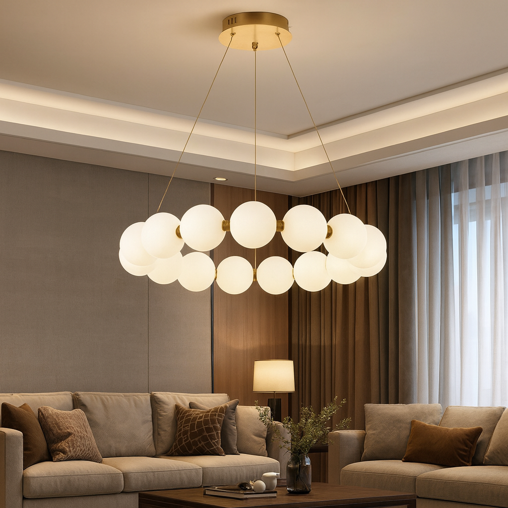 Lustra LED Suspendata Gold PEARL Echivalent 500W Telecomanda