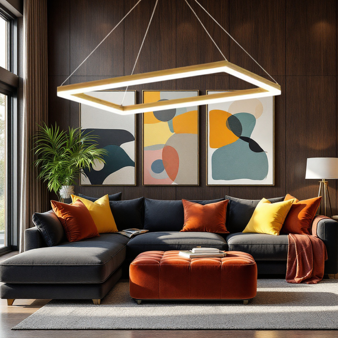 Lustra LED Suspendata 1 Element Rectangular 80X40CM Auriu Echivalent 400W