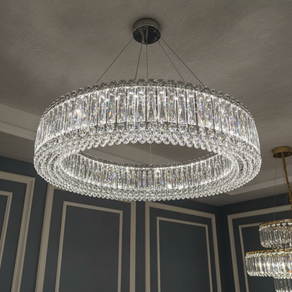 Lustra LED Suspendata ALESSO Cristal Silver Echivalent 400W