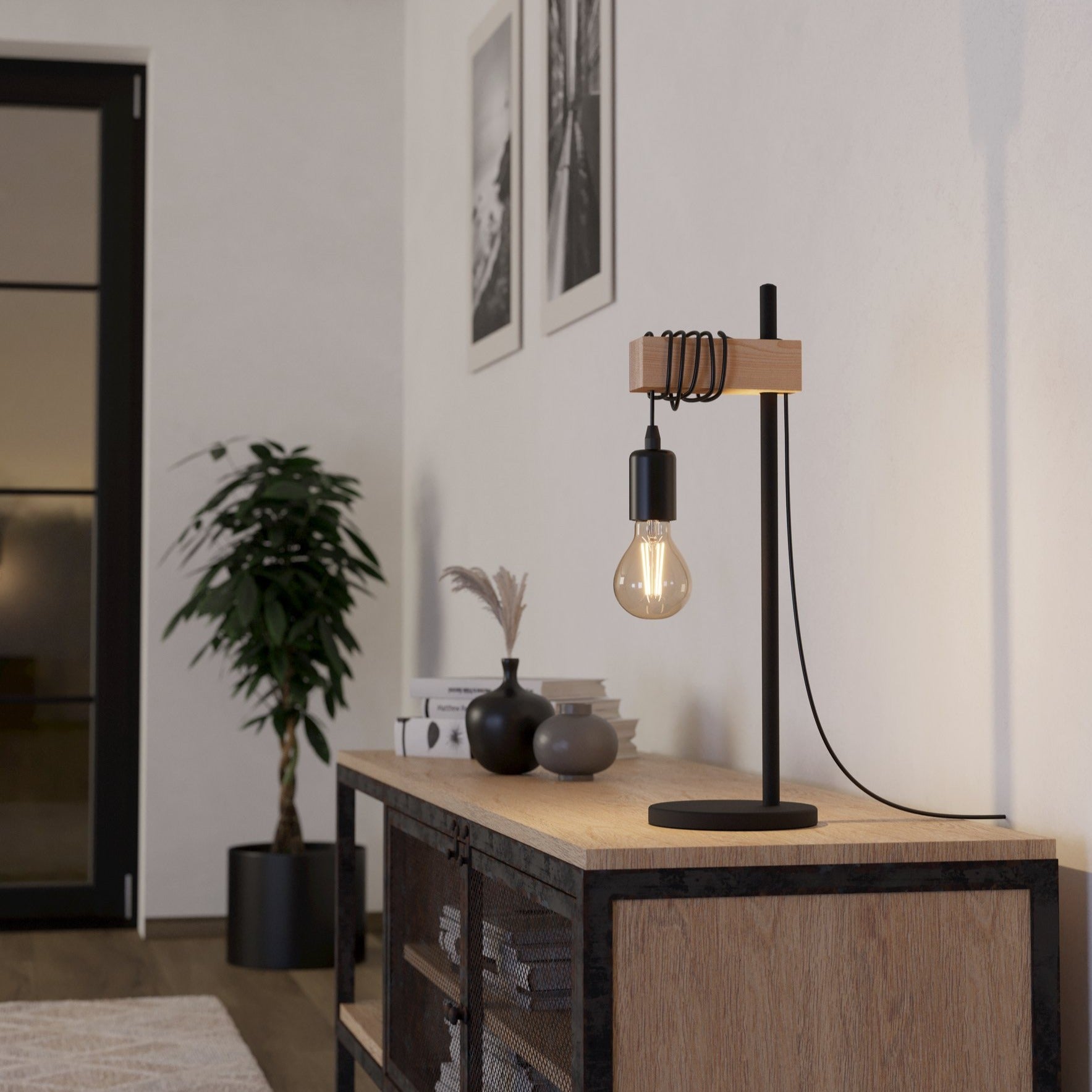 Veioza TOWNSHEND Black & Wood 50CM Eglo