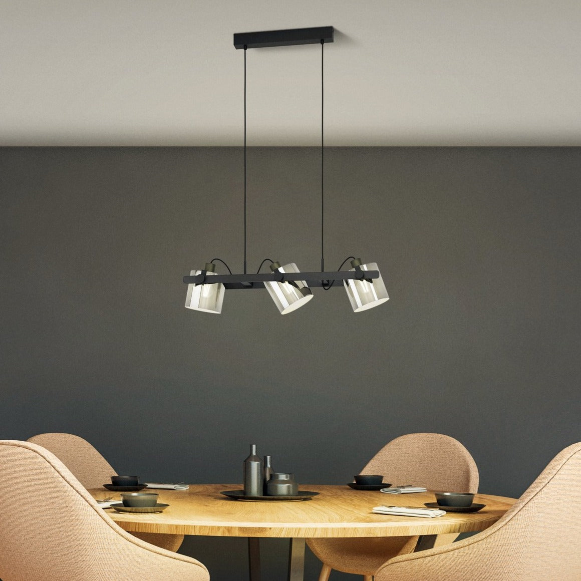 Lustra Suspendata HORNWOOD 3xE27 Black 78CM