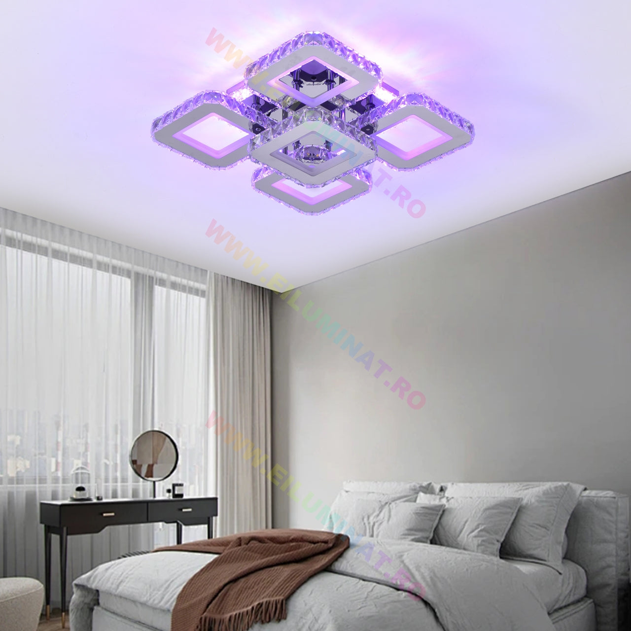 Lustra LED 4+1 SQUARE RGB Cristal Telecomanda Echivalent 600W