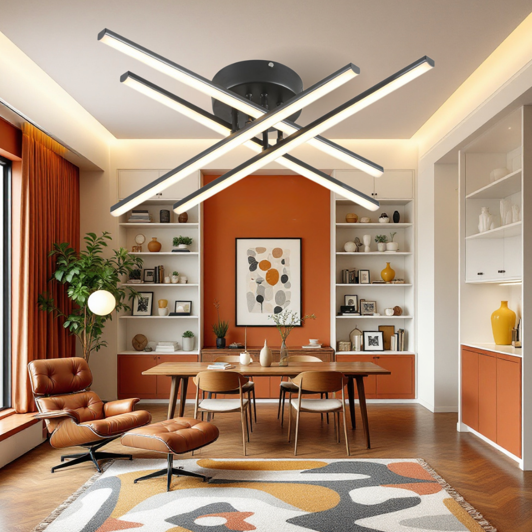 Lustra LED 64W X cu 4 Linii Negre Echivalent 500W cu Telecomanda