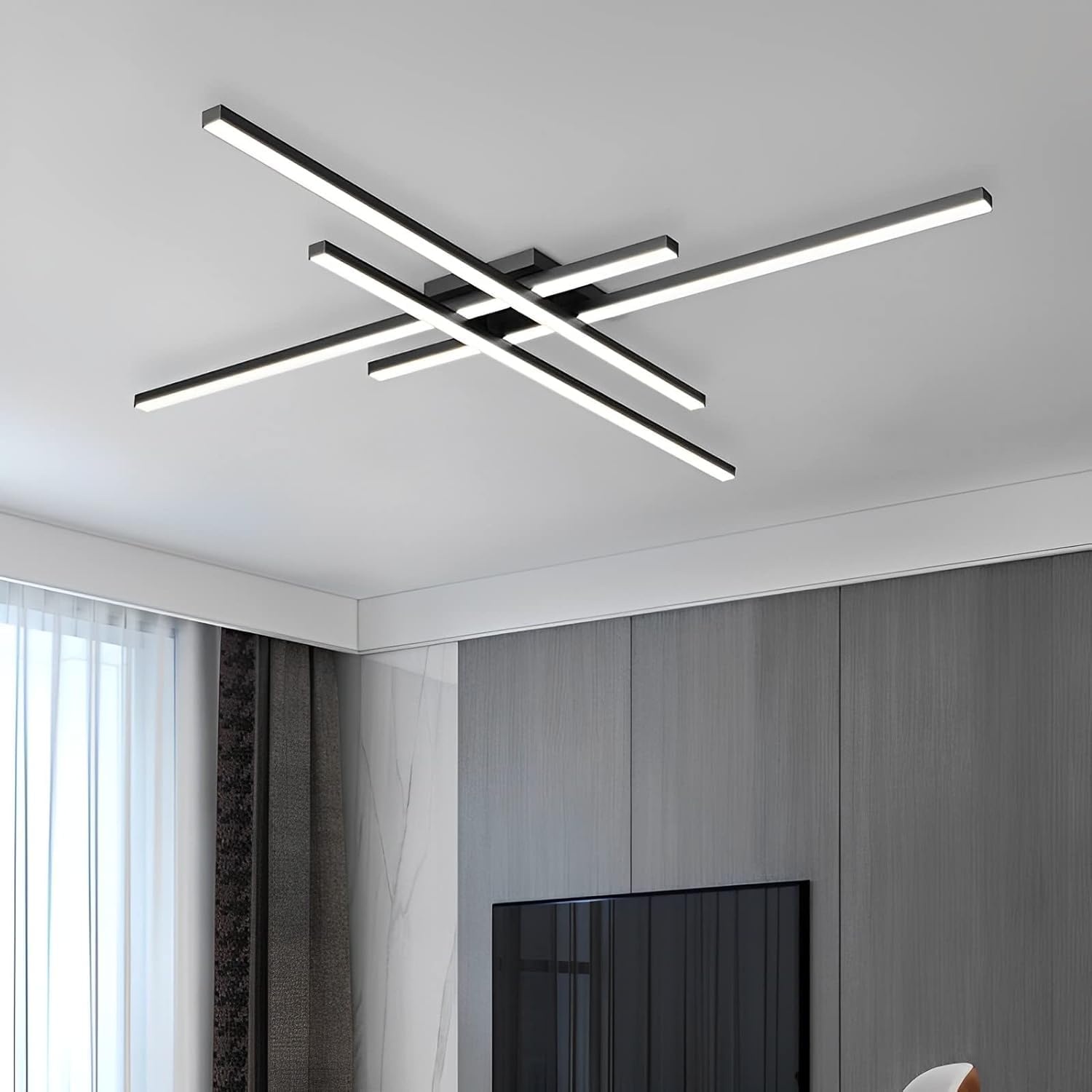 Lustra LED 4 Modern LINES Black Echivalent 400W Telecomanda