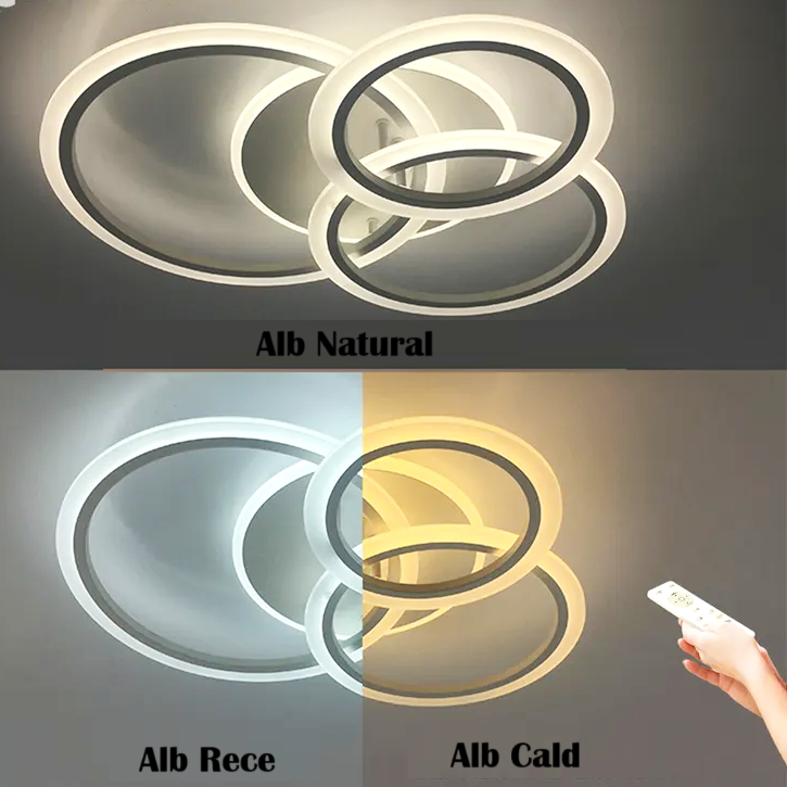 Lustra LED 3 WHITE RINGS Echivalent 500W Telecomanda Resigilat R3