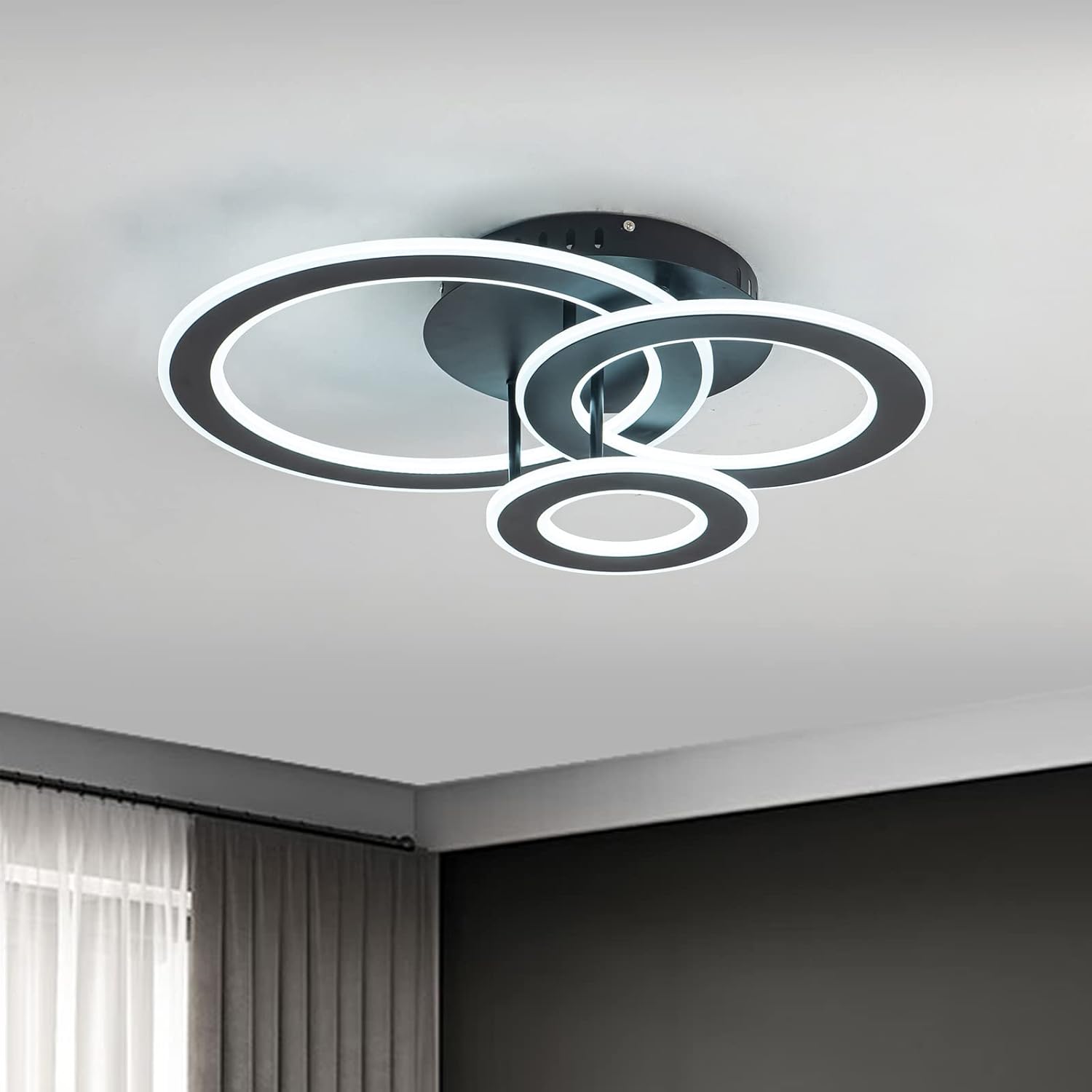 Lustra LED 100W RINGS BLACK Echivalent 300W