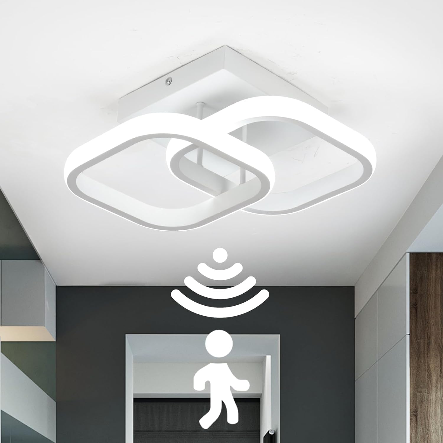 Lustra LED 26W DOUBLE SQUARE cu Senzor Miscare Echivalent 150W