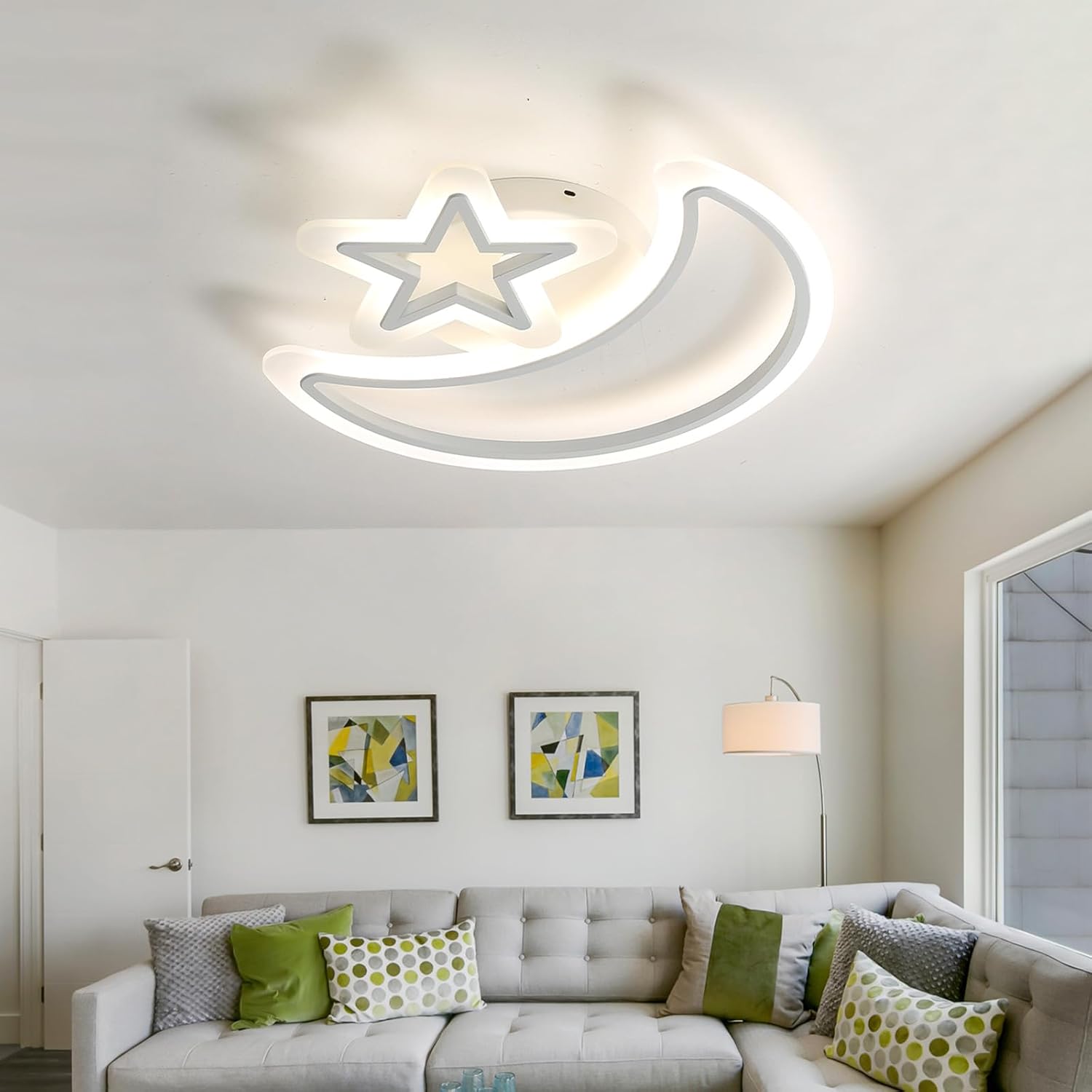 Lustra Led Semiluna Alba Echivalent 400W Telecomanda Lighting Fixtures