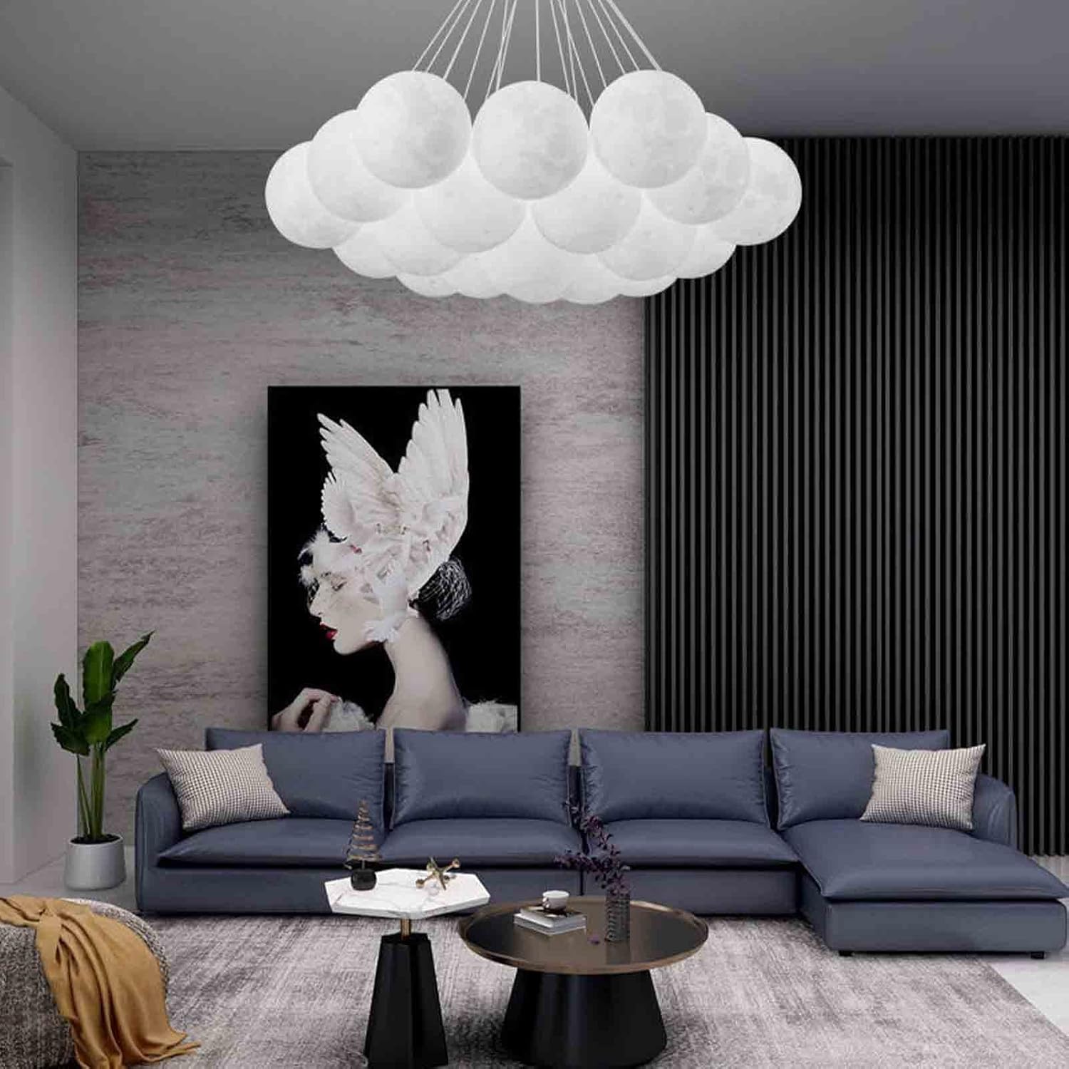 Lustra LED Abajur GOLD Moonlight, 3 lumini si telecomanda