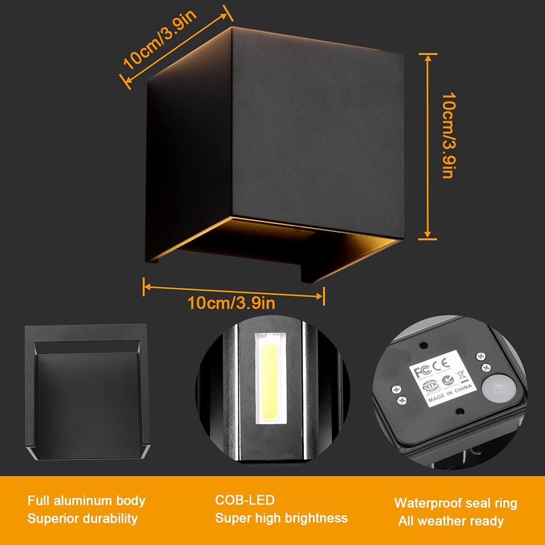 Aplica LED CUBE Exterior Neagra Fascicul Reglabil