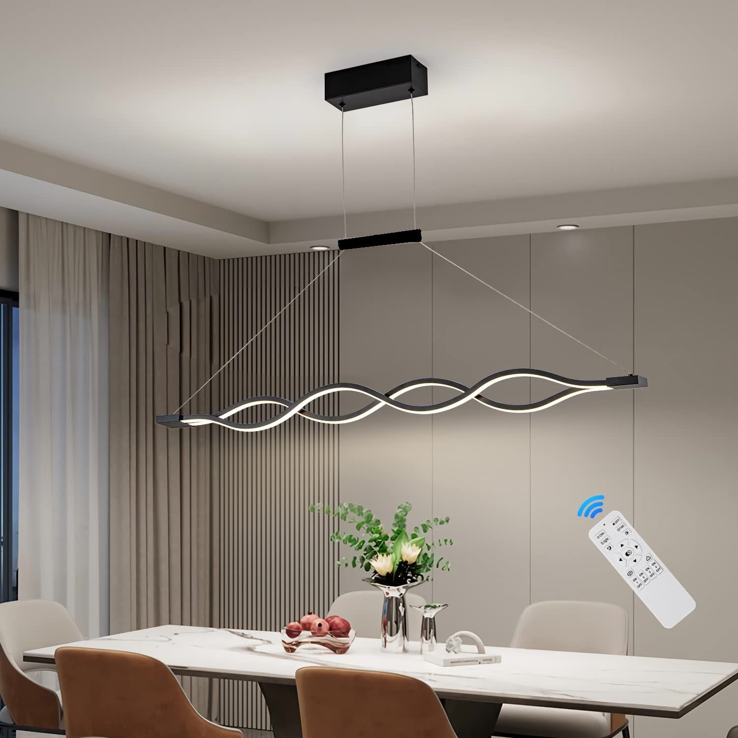 Lustra LED Waves Black Echivalent 800W Telecomanda