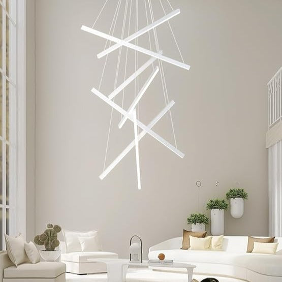 Lustra LED 7 Geometric WHITE Lines Suspendata Echivalent 800W 200CM