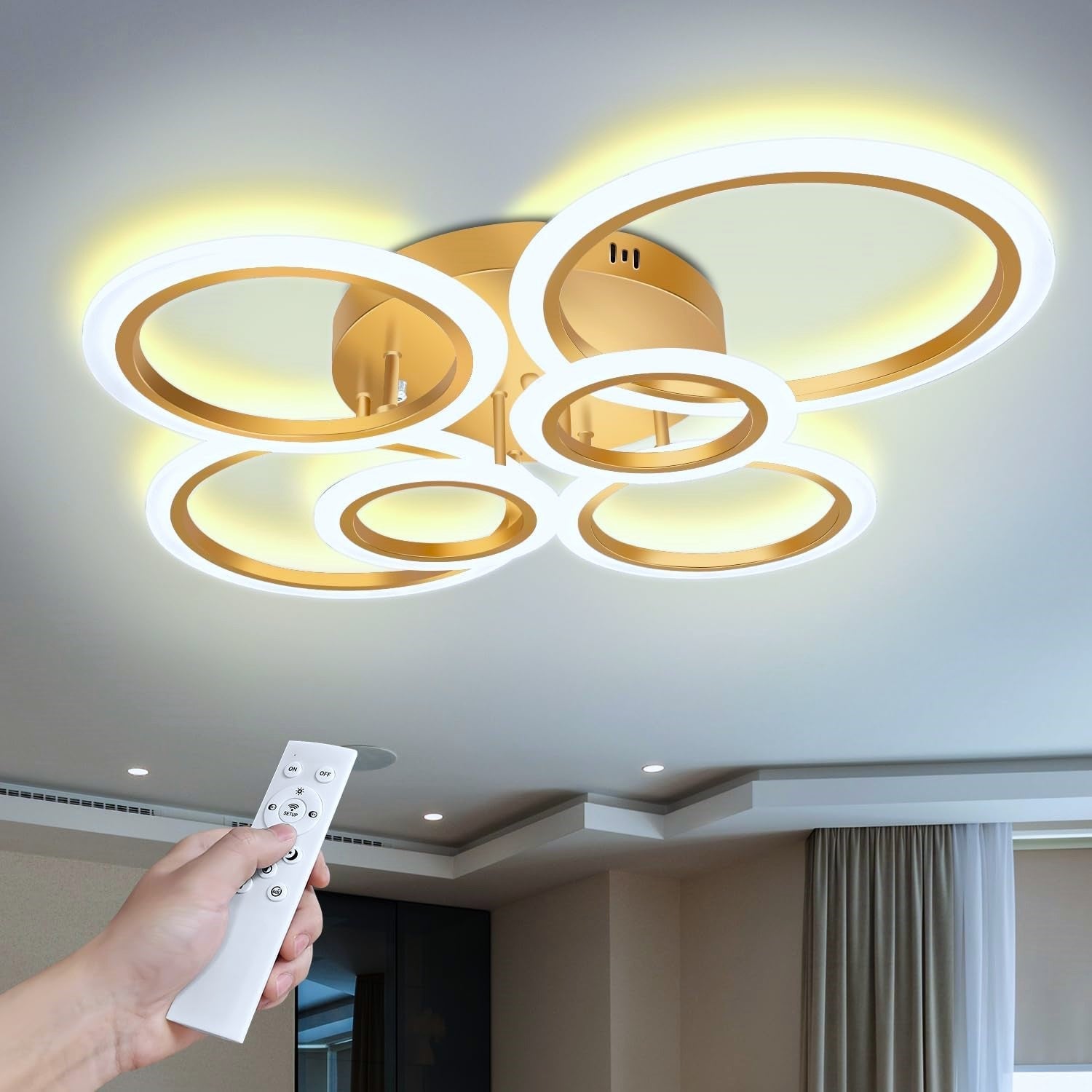 Lustra LED 4+2 CIRCLE MAXI GOLD Echivalent 600W Telecomanda
