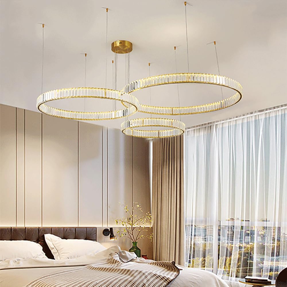 Lustra LED Cristal Gold 3 Segmente Mobile Echivalent 1000W Telecomanda