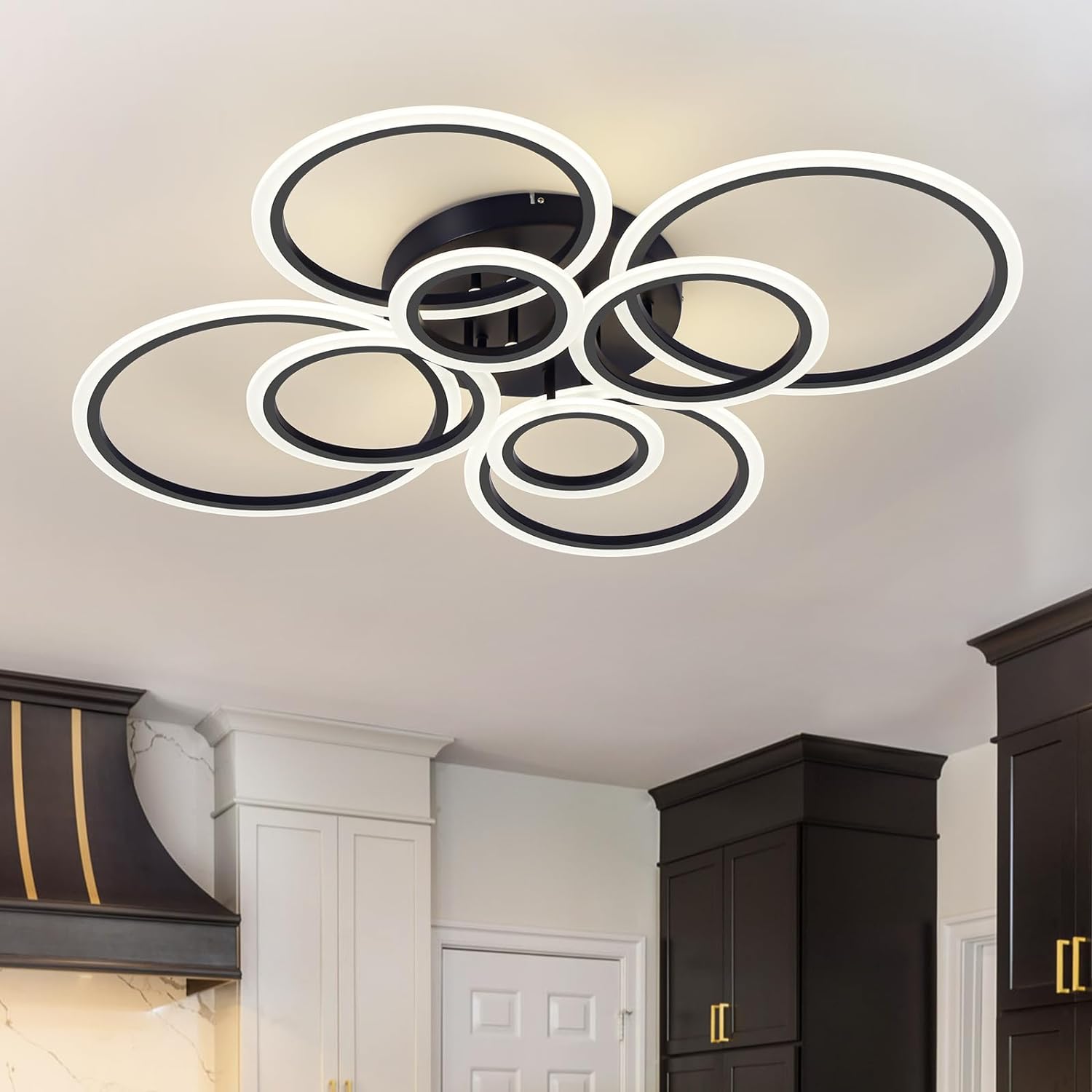 Lustra LED Circle 4+4 Gigant Black Echivalent 1000W Telecomanda