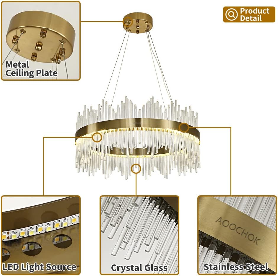 Lustra LED Suspendata CROWN Gold Cristal 60cm Echivalent 500W