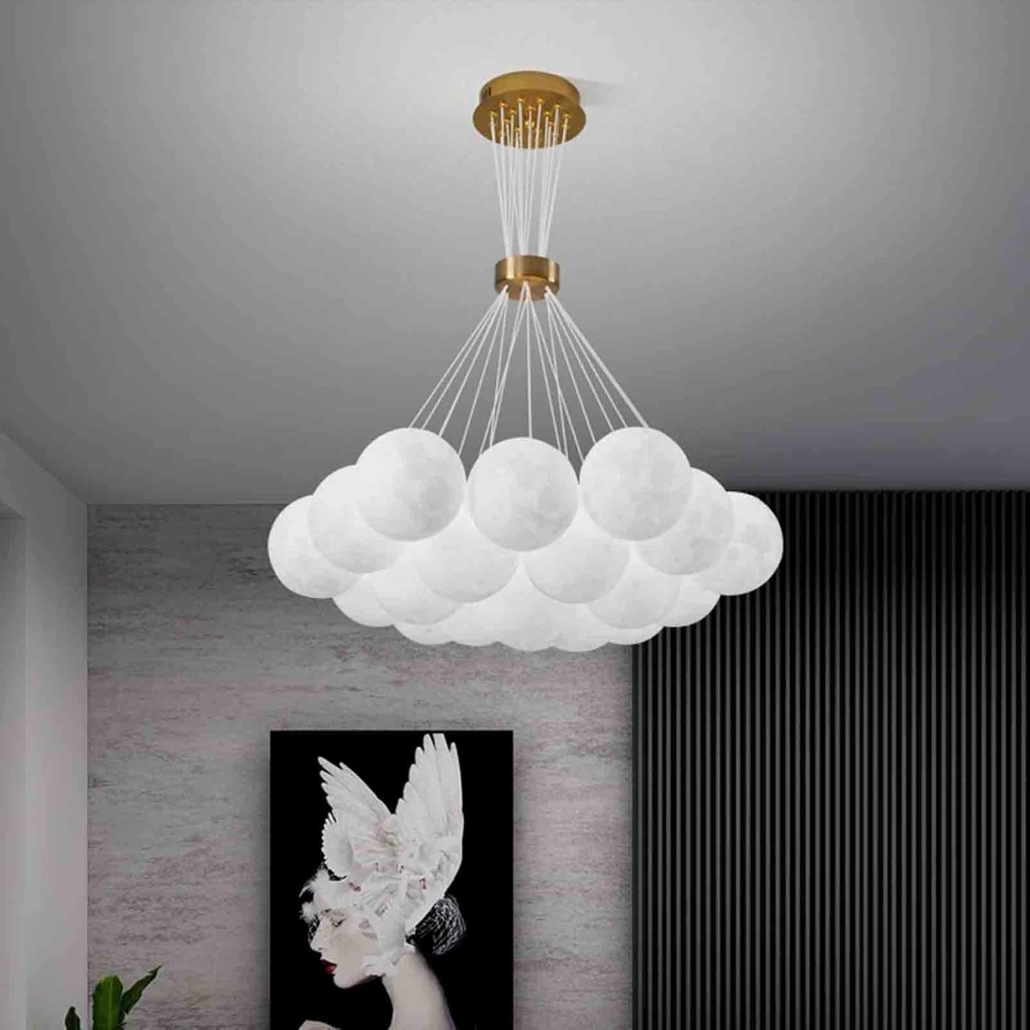 Lustra LED Abajur GOLD Moonlight, 3 lumini si telecomanda