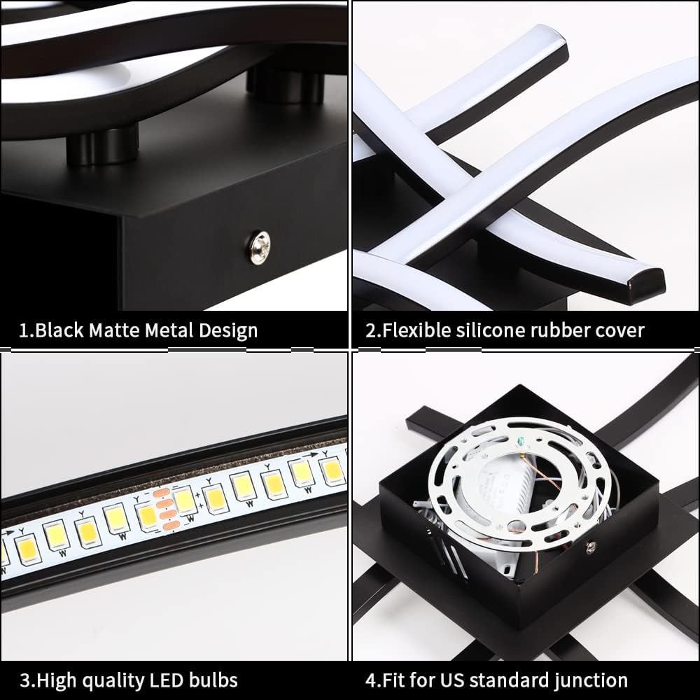 Aplica LED Waves Lines Black Echivalent 300W