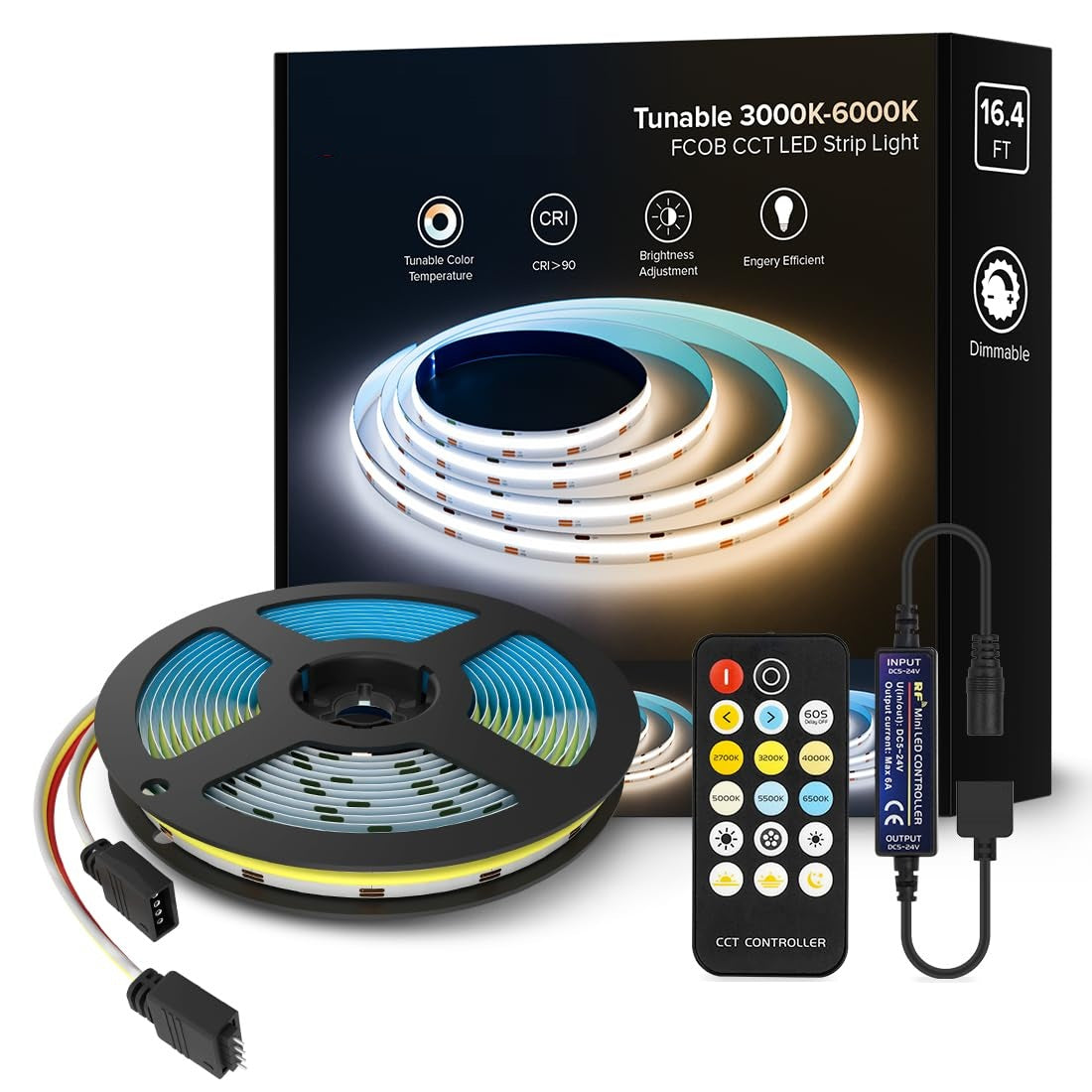 KIT Banda LED COB 24V CCT 5 metri cu 3 Tipuri de Lumina si Telecomanda
