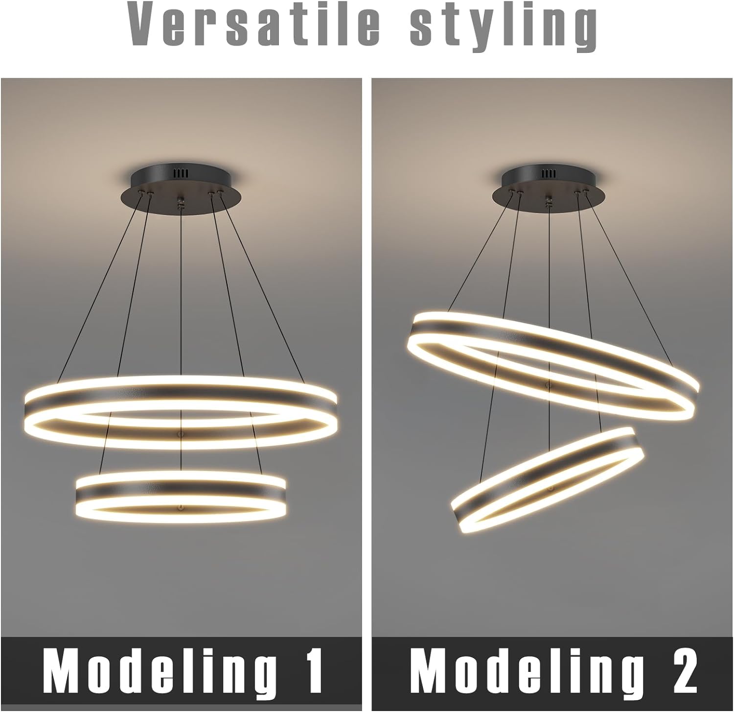 Lustra LED 204W KING Black 2 Segmente Telecomanda