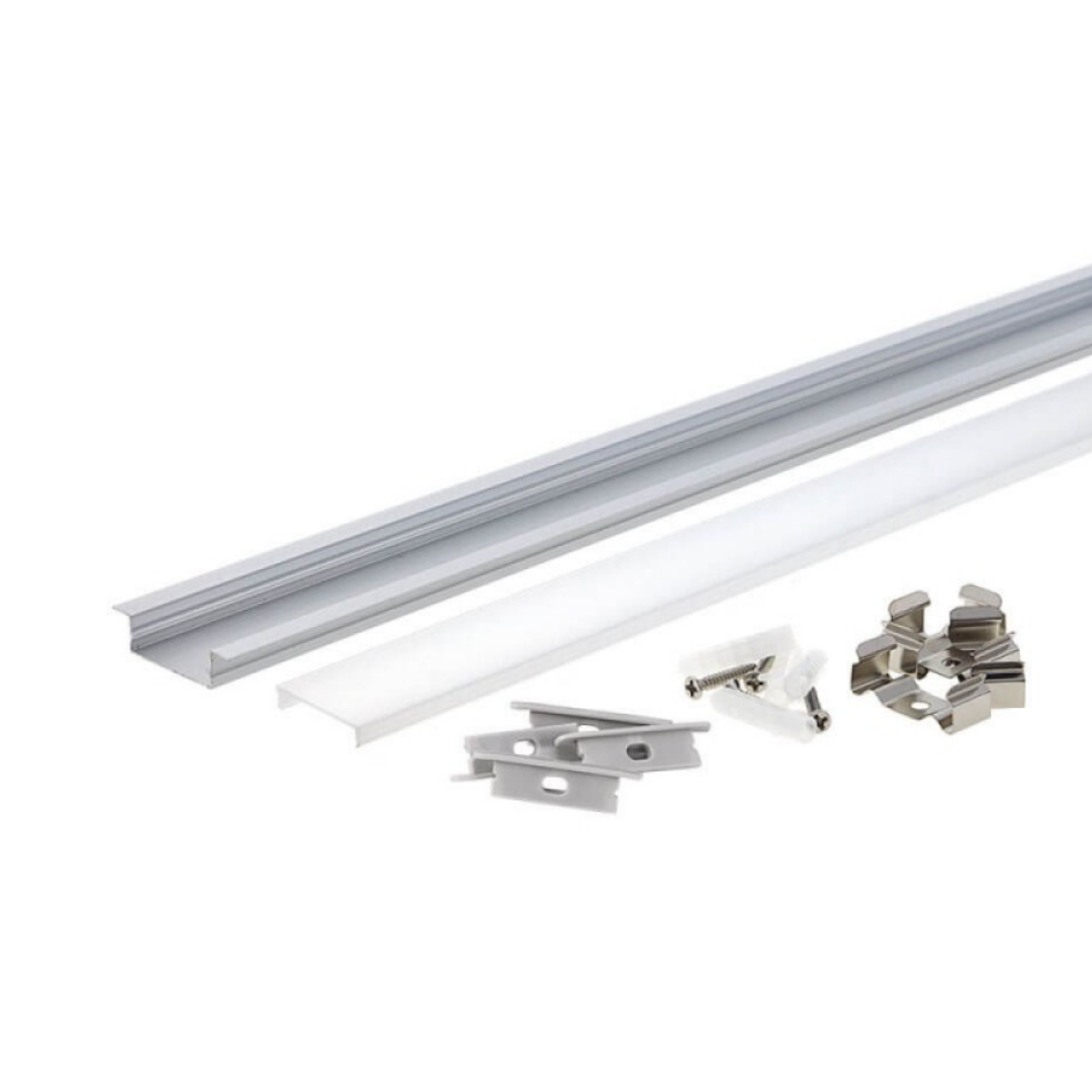 Profil Banda LED Incastrabil Plat XL cu Dispersor Alb Mat 2M