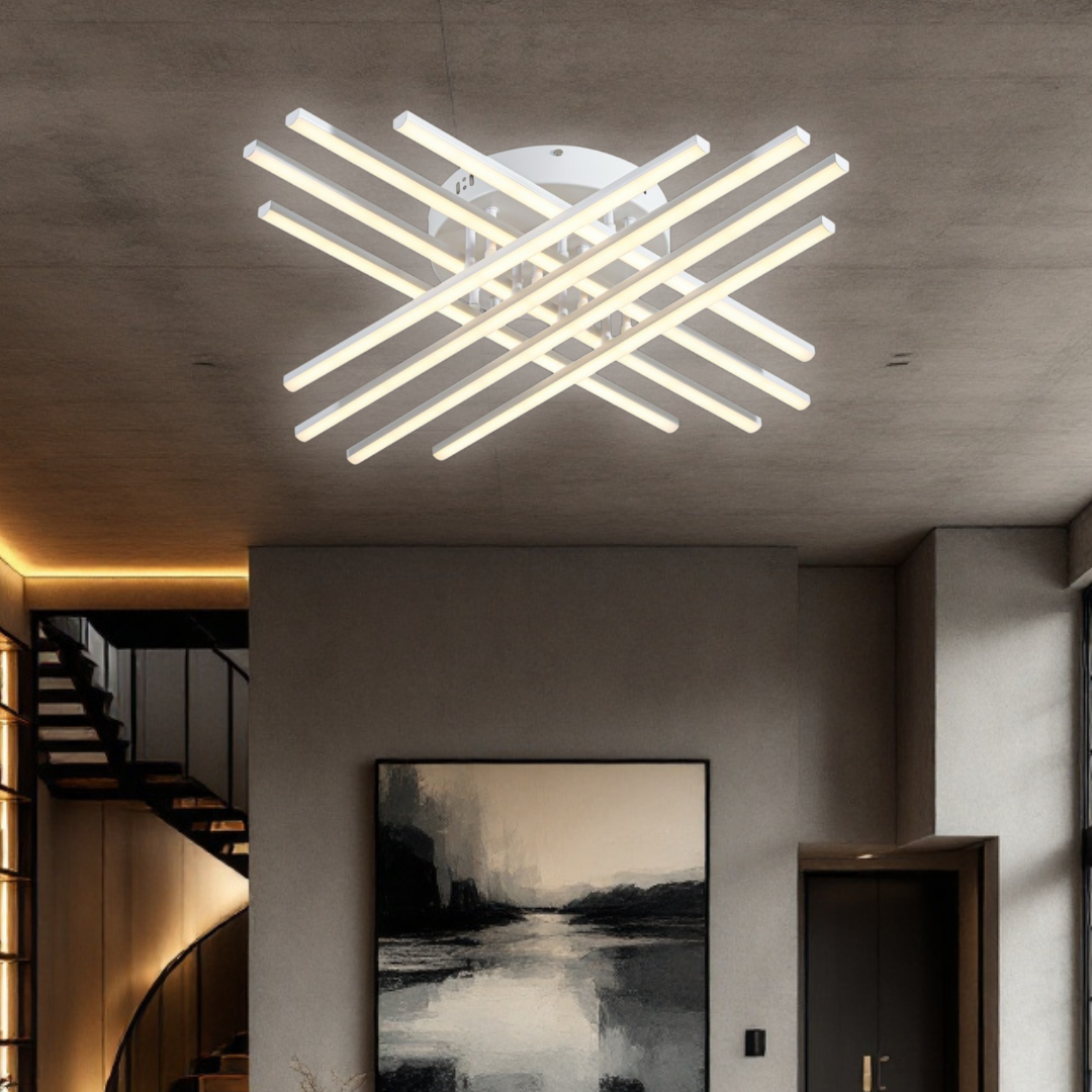 Lustra LED 144W X cu 8 Linii Albe Echivalent 1000W cu Telecomanda