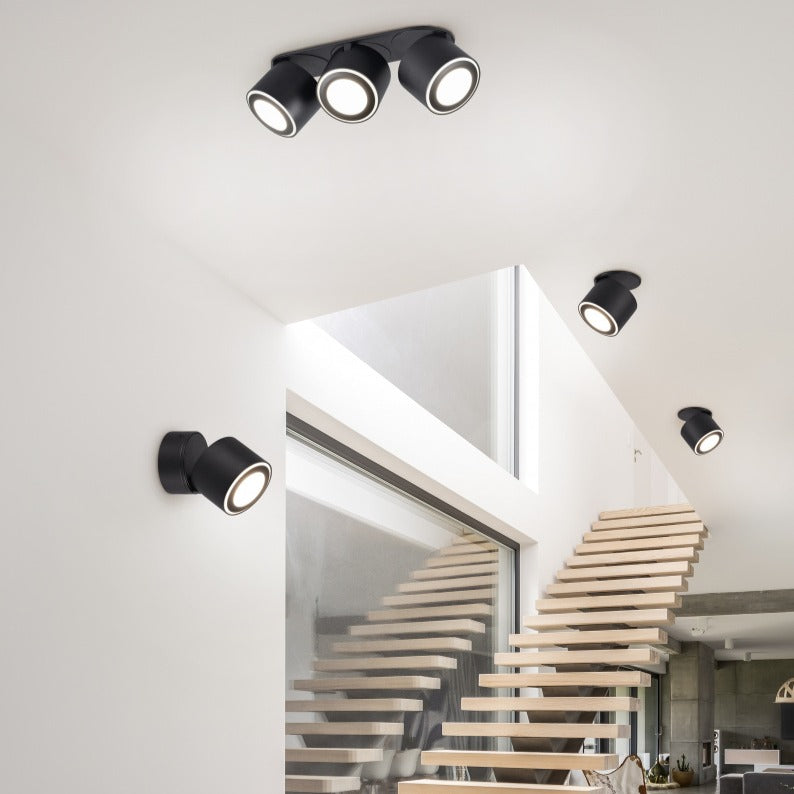 Spot LED Premium Aplicat Orientabil Rotund Negru 3 Moduri de Iluminare