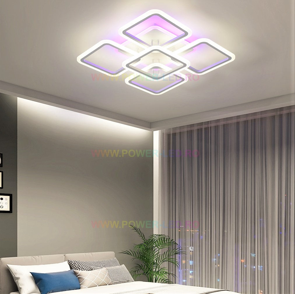 Lustra LED SQUARE RGB 55cm Echivalent 800W Telecomanda