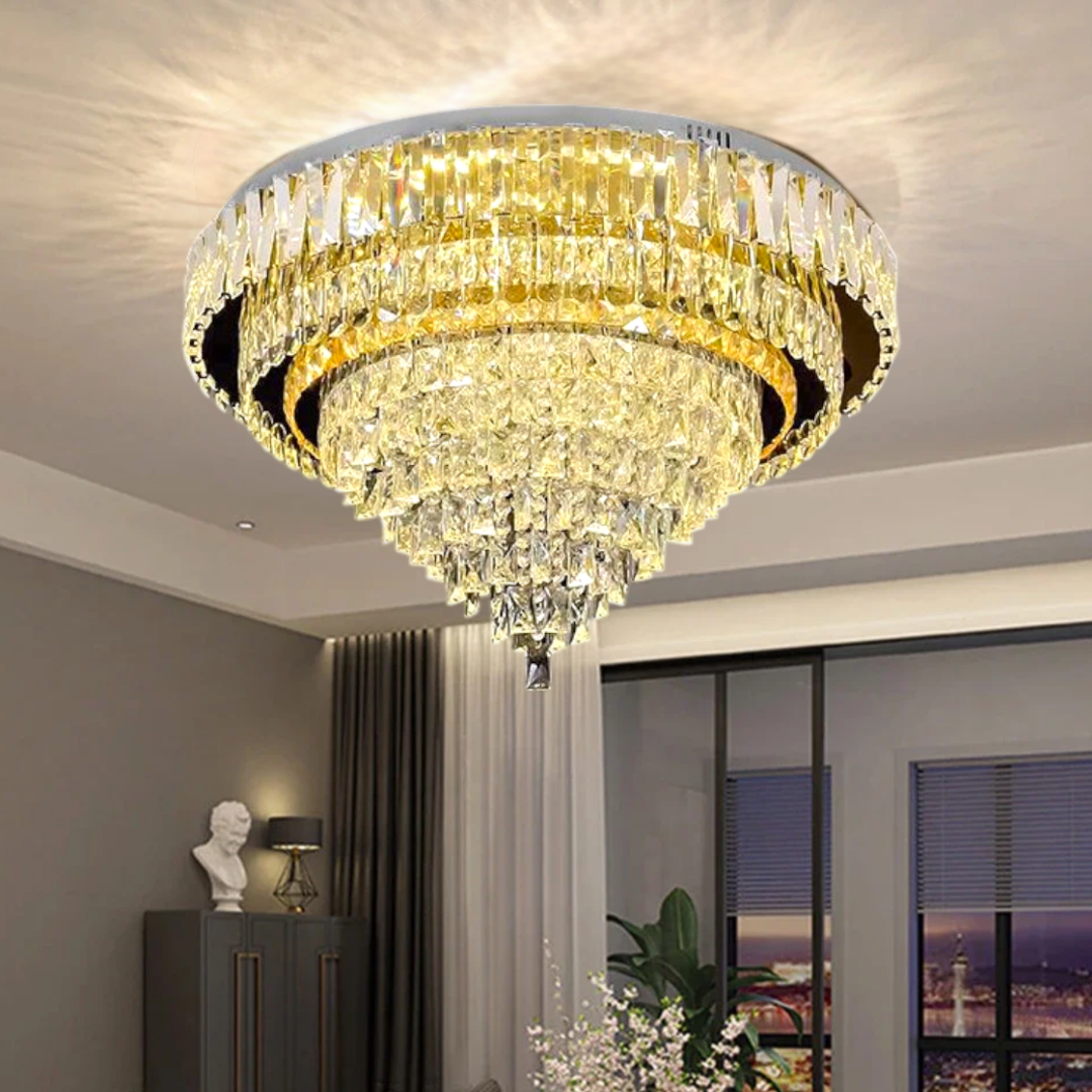 Lustra LED Cristal Aplicata Grandisomo Luce Rotunda Telecomanda