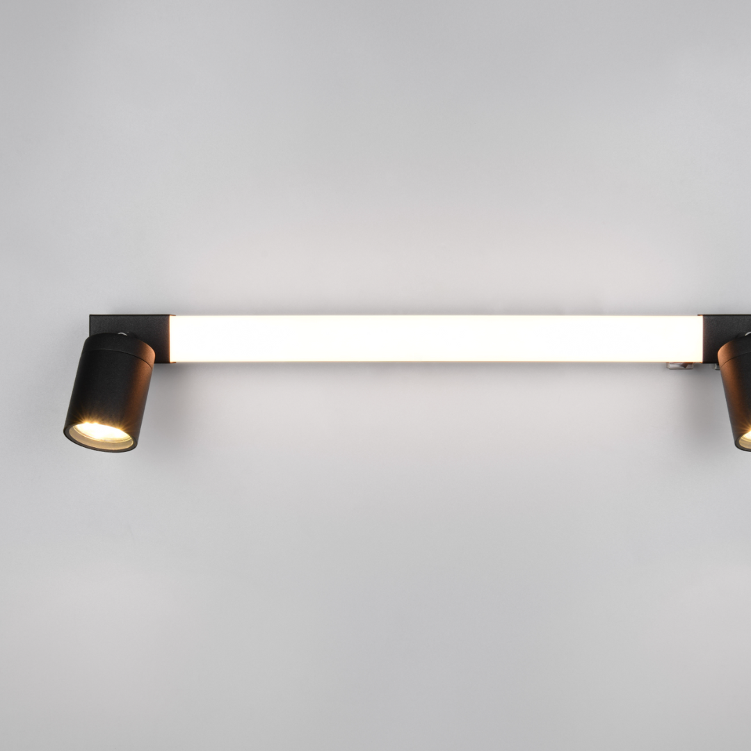 Aplica LED ENRICO Black 6.5W 60cm IP44 cu Spoturi 2xGU10