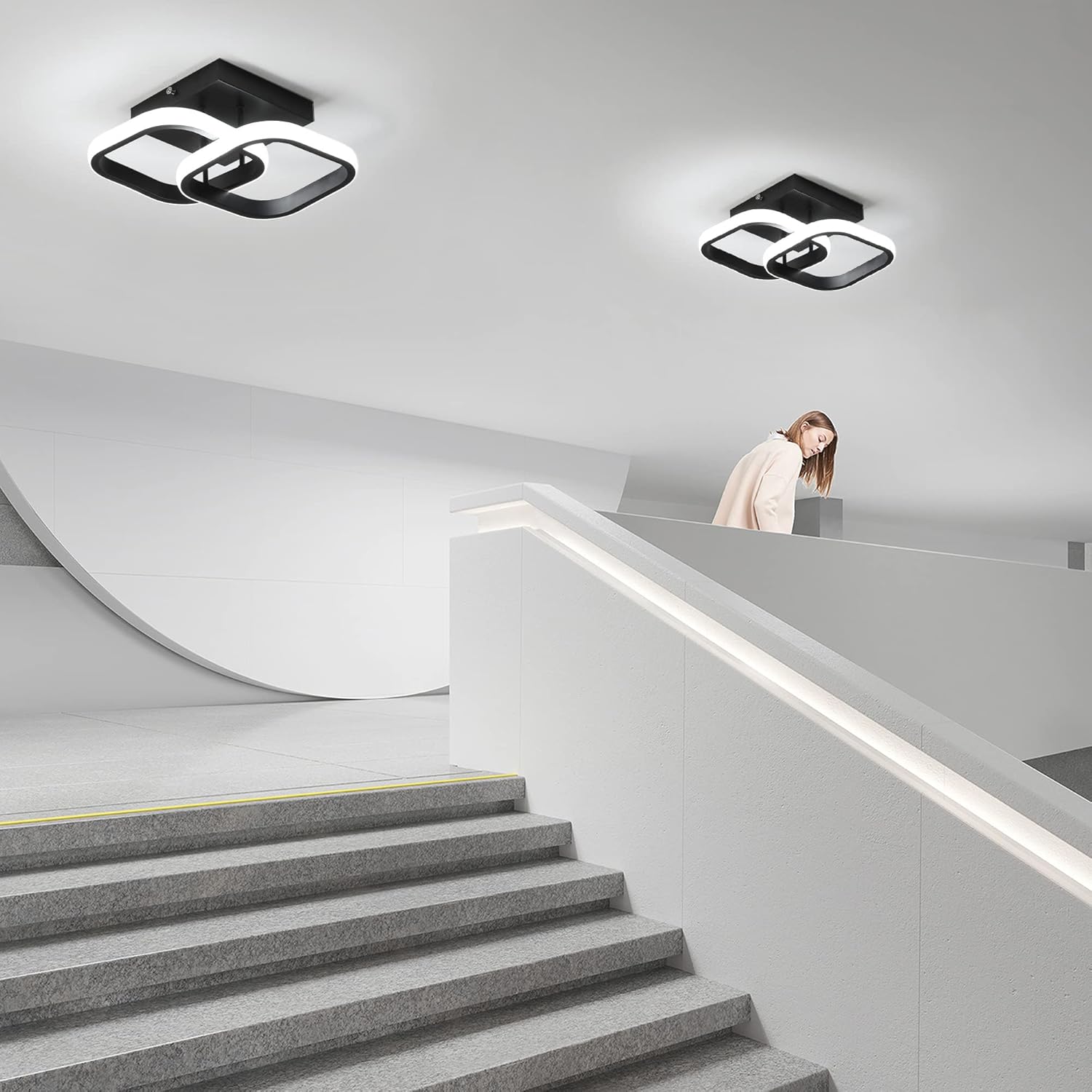 Lustra LED Double Square Black cu Senzor Miscare Echivalent 150W