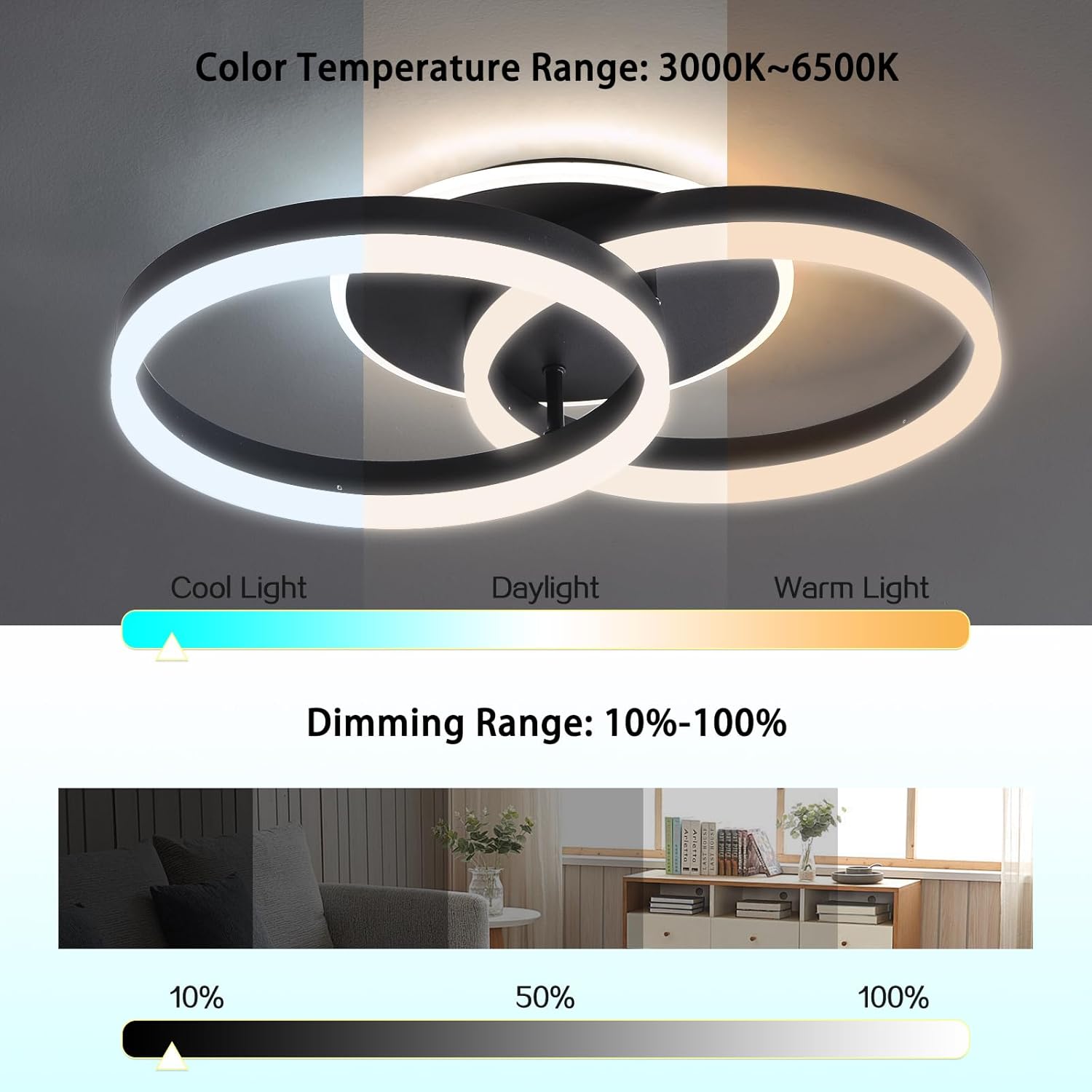 Lustra LED Beauty Black 1+1 Circle Echivalent 400W Telecomanda