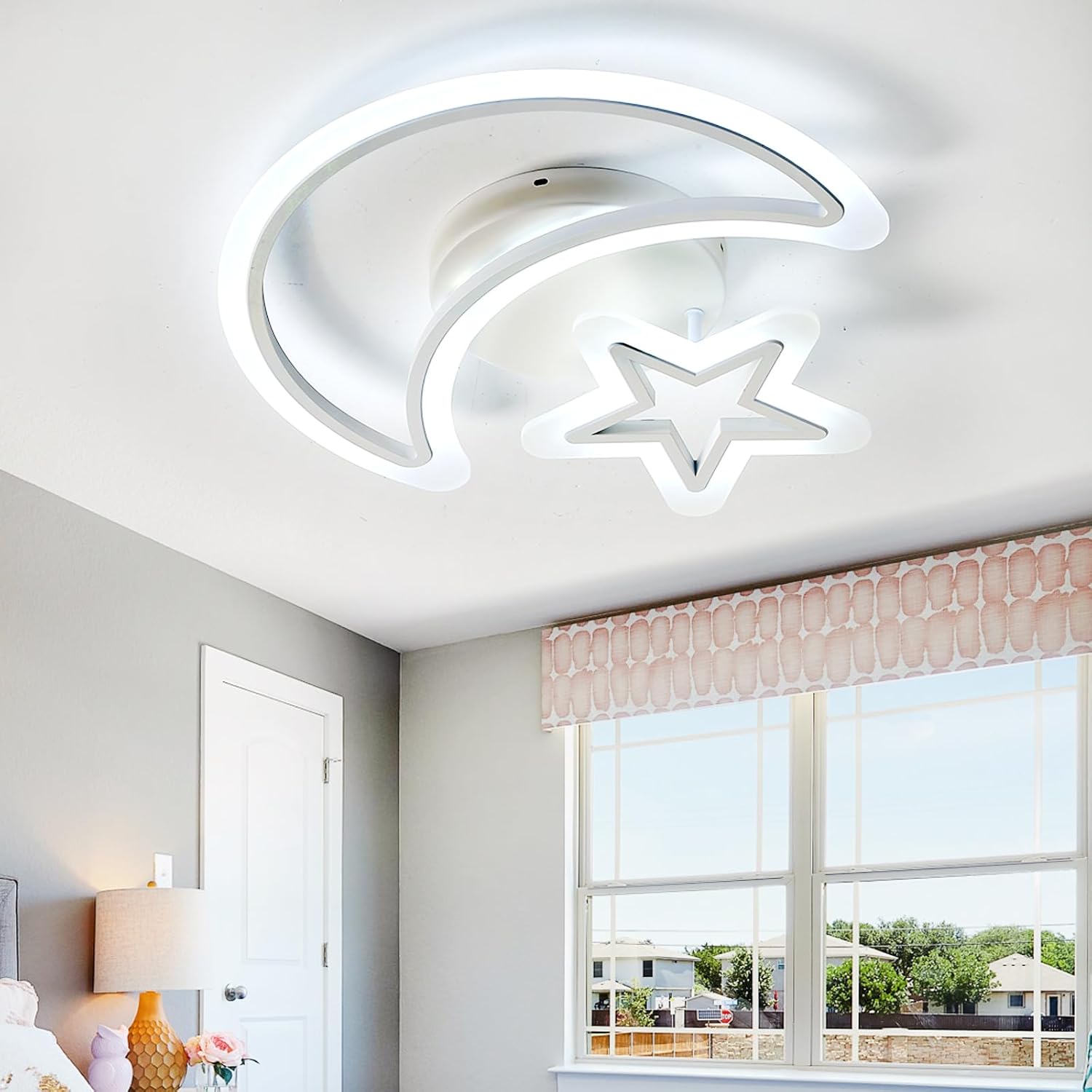 Lustra Led Semiluna Alba Echivalent 400W Telecomanda Lighting Fixtures