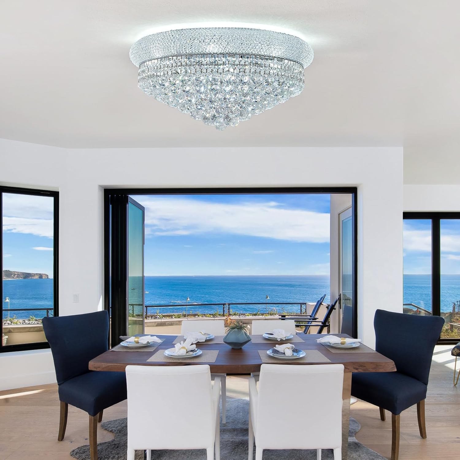 Lustra LED Aplicata Crystal Dome Silver Telecomanda si Lumini RGB