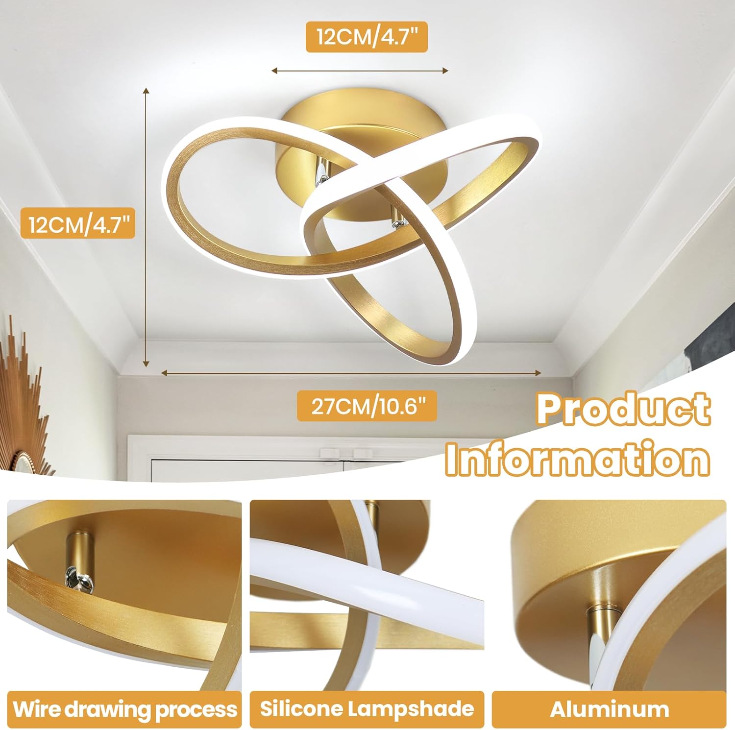 Lustra LED 48W TWO RINGS GOLD Echivalent 200W