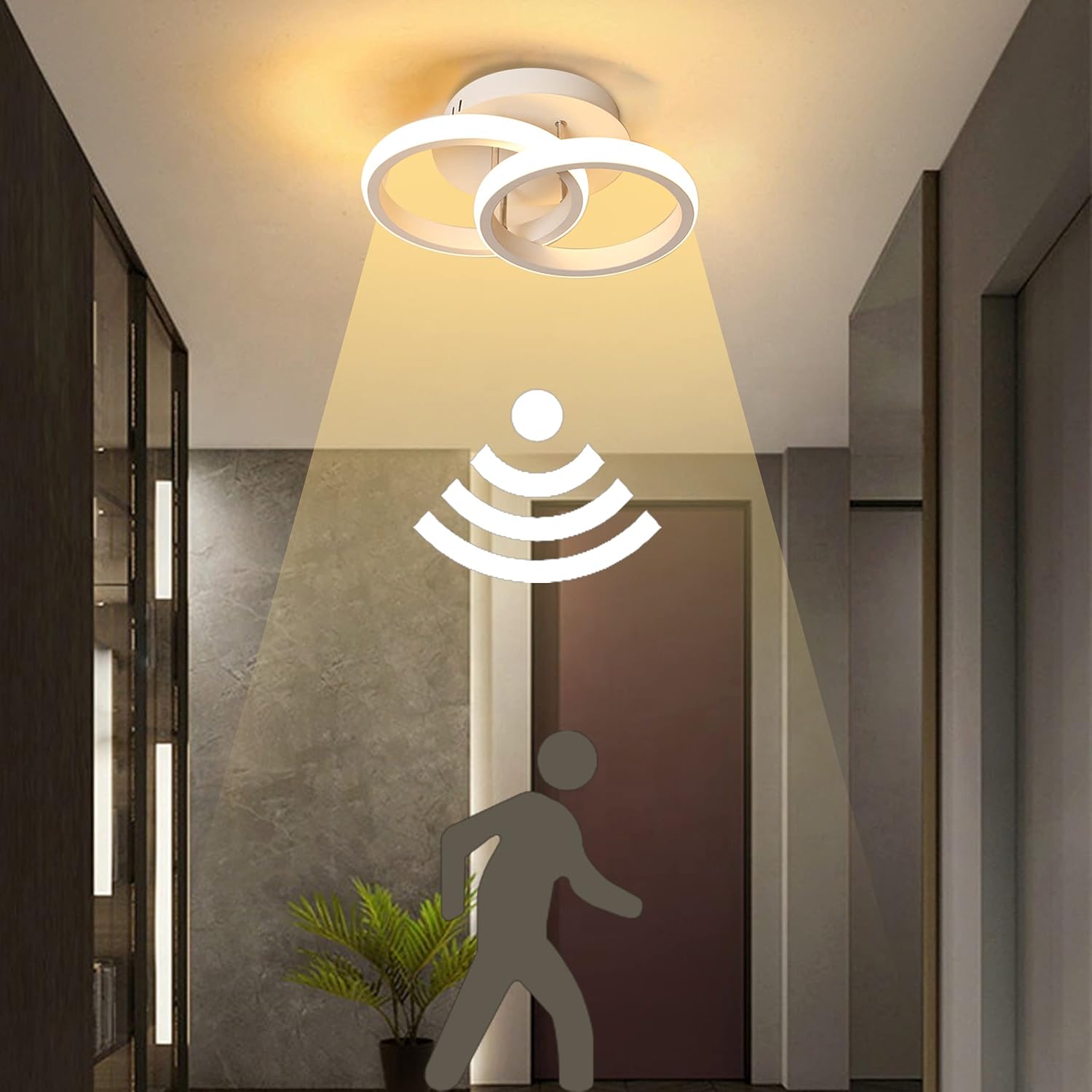 Lustra LED 22W DOUBLE CIRCLE cu Senzor Miscare Echivalent 150W