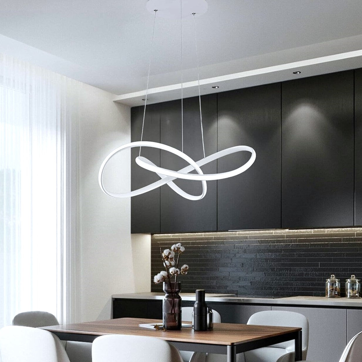 Lustra LED Suspendata INFINITY Alba Telecomanda Echivalent 500W