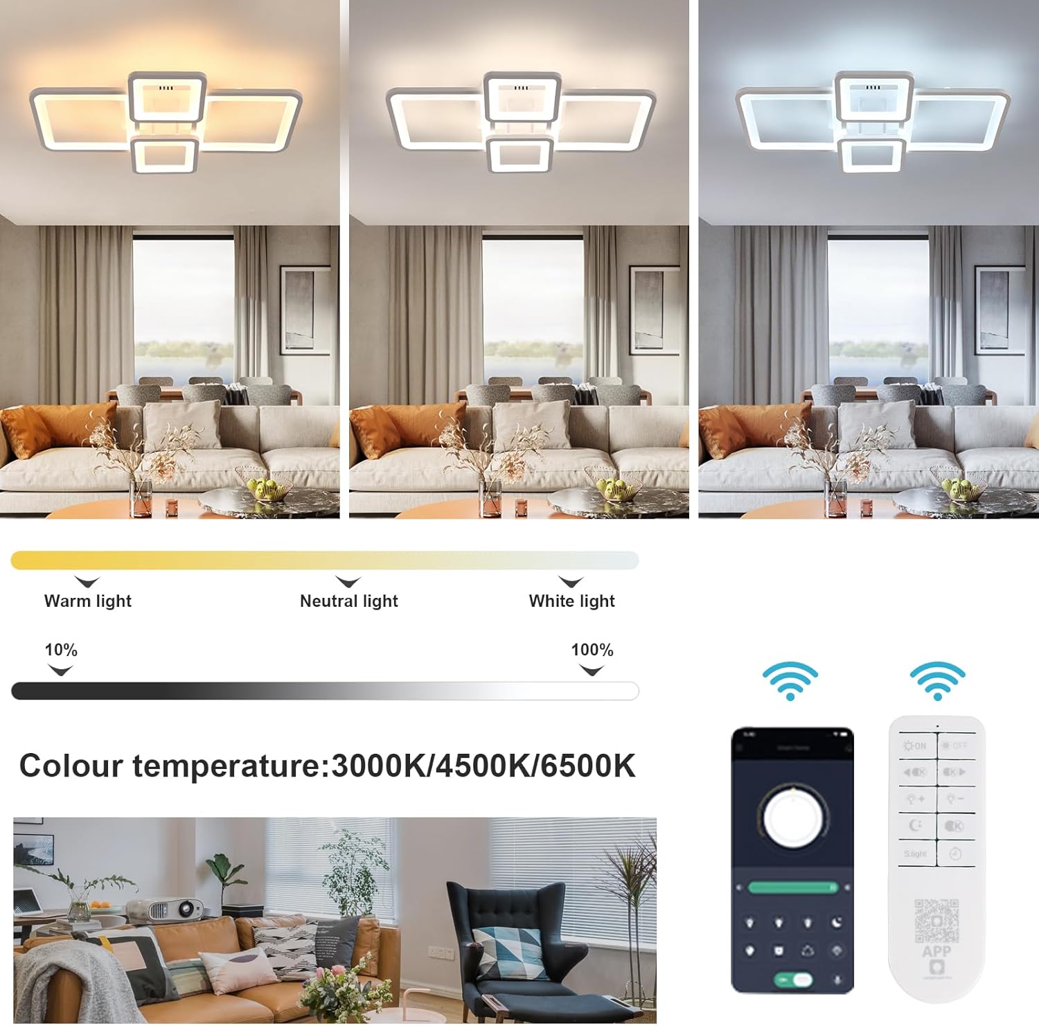 Lustra LED 2+2 SQUARE Alb Echivalent 500W Telecomanda