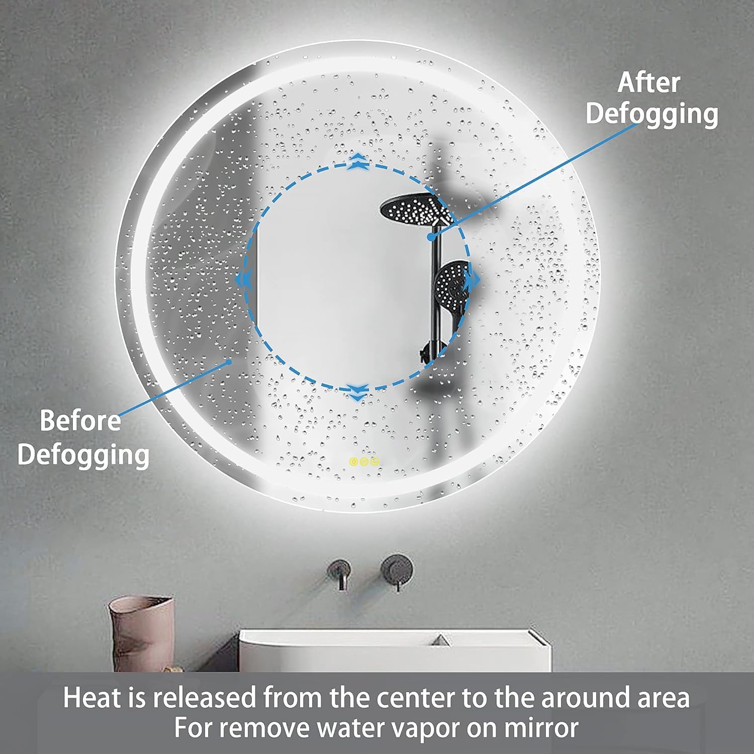 Oglinda Led Rotunda 70Cm Functie Dezaburire Si Touch Doua Lumini J05-1 Mirror