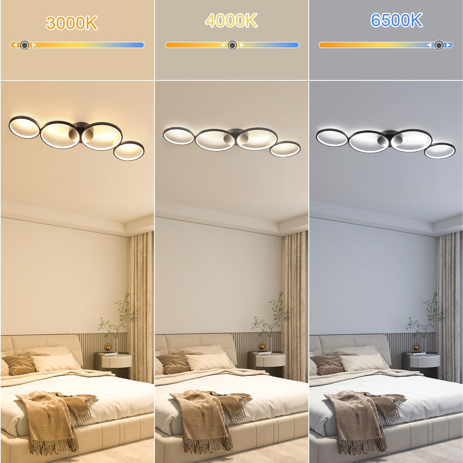 Lustra LED Modern Black 4 Rings Echivalent 600W Telecomanda