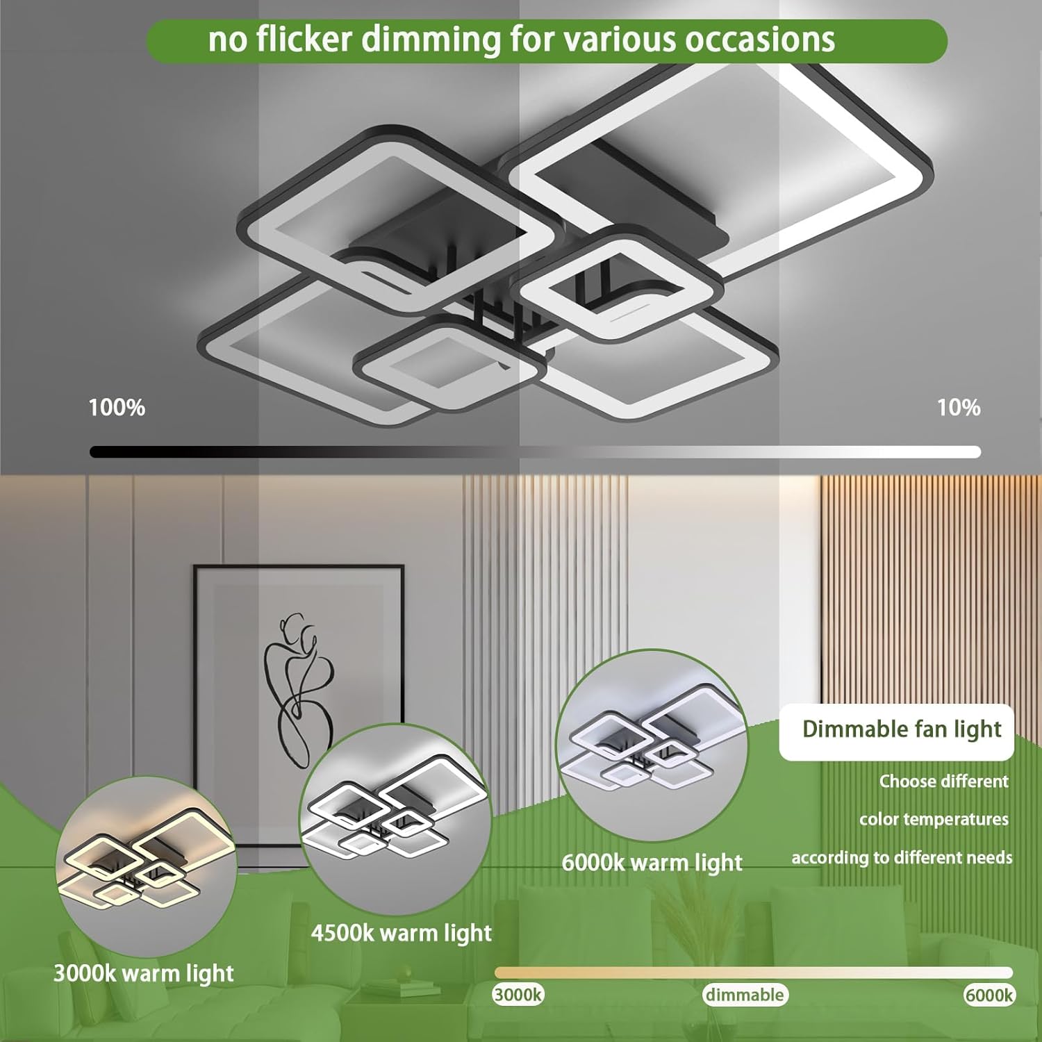 Lustra LED 4+2 SQUARE Black Telecomanda Echivalent 800W