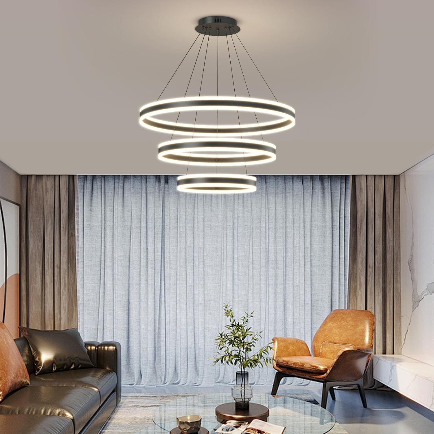 Lustra LED KING Black XXL 80cm 3 Segmente Echivalent 1200W Telecomanda