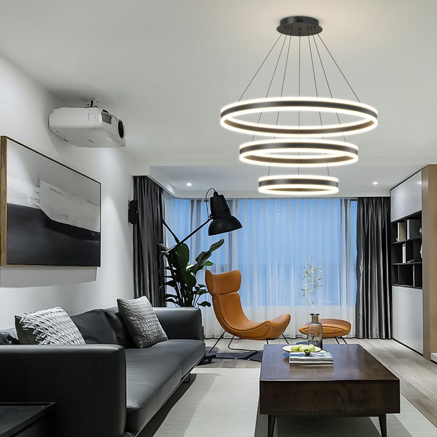 Lustra LED 308W KING Black 3 Segmente Telecomanda