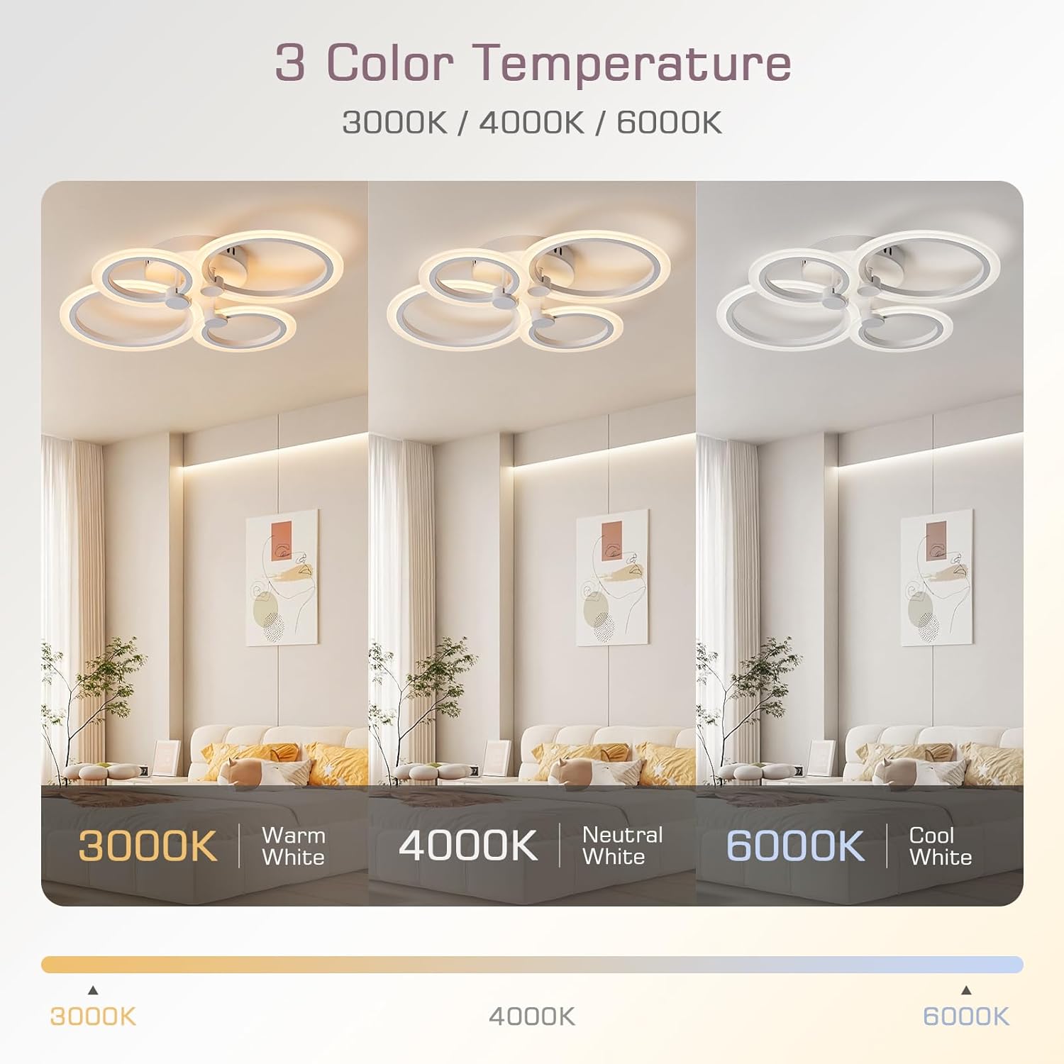 Lustra LED 72W 4 CIRCLE SMART Control Vocal Echivalent 400W